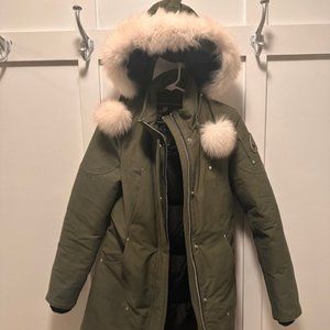 Moose Knuckles Green Parka size small with fur hood